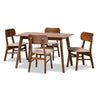 Baxton Studio Euclid Mid-Century Modern Sand Fabric Upholstered and Walnut Brown Finished Wood 5-Piece Dining Set