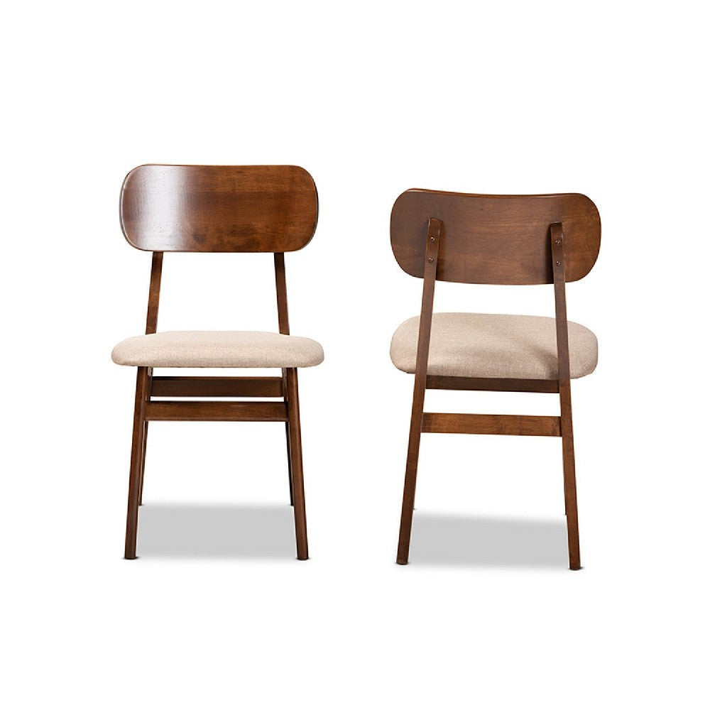 Baxton Studio Euclid Mid-Century Modern Sand Fabric Upholstered and Walnut Brown Finished Wood 2-Piece Dining Chair Set