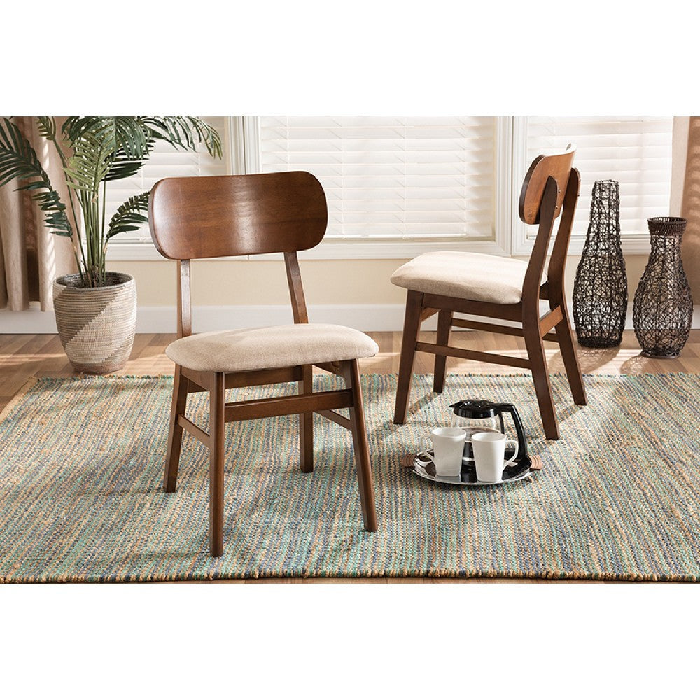 Baxton Studio Euclid Mid-Century Modern Sand Fabric Upholstered and Walnut Brown Finished Wood 2-Piece Dining Chair Set