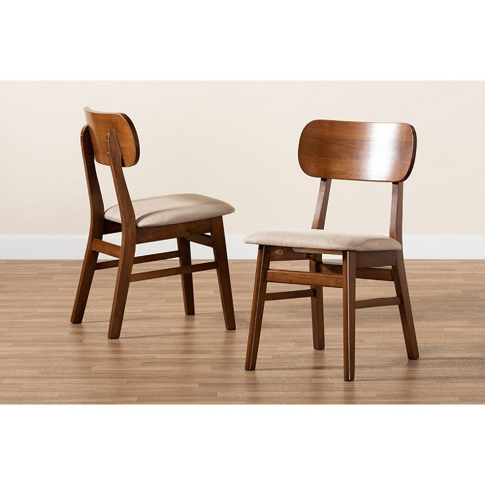 Baxton Studio Euclid Mid-Century Modern Sand Fabric Upholstered and Walnut Brown Finished Wood 2-Piece Dining Chair Set