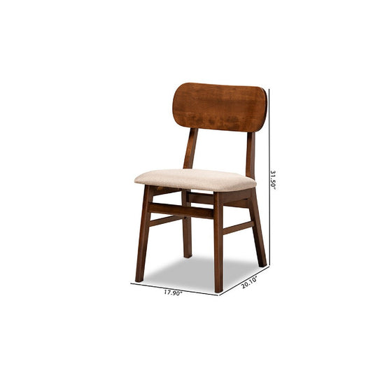 Baxton Studio Euclid Mid-Century Modern Sand Fabric Upholstered and Walnut Brown Finished Wood 2-Piece Dining Chair Set