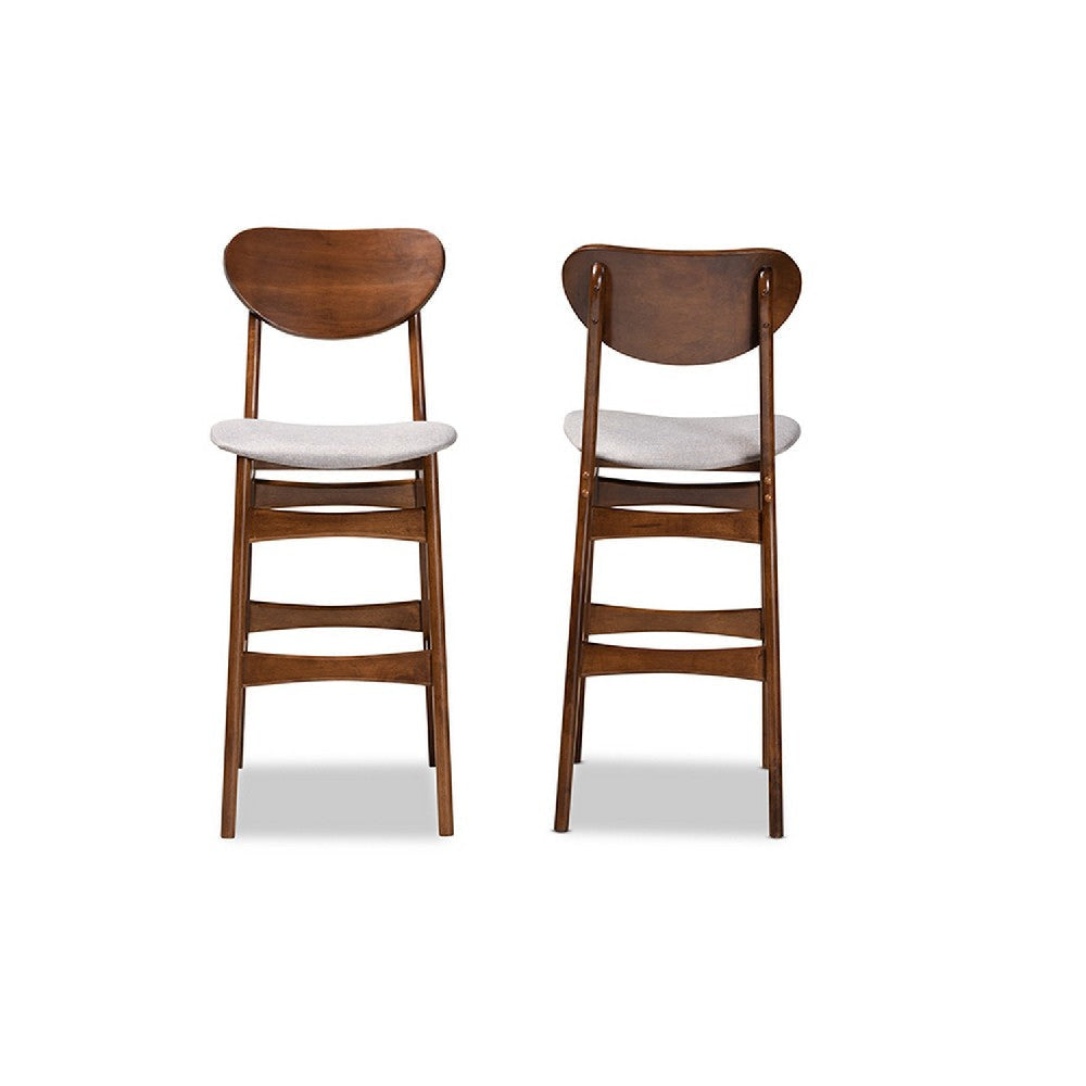 Baxton Studio Katya Mid-Century Modern Grey Fabric Upholstered and Walnut Brown Finished Wood 2-Piece Bar Stool Set WHI-RH378BP-Grey-Walnut