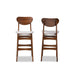 Baxton Studio Katya Mid-Century Modern Grey Fabric Upholstered and Walnut Brown Finished Wood 2-Piece Bar Stool Set WHI-RH378BP-Grey-Walnut