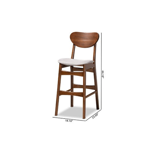 Baxton Studio Katya Mid-Century Modern Grey Fabric Upholstered and Walnut Brown Finished Wood 2-Piece Bar Stool Set