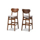 Baxton Studio Katya Mid-Century Modern Grey Fabric Upholstered and Walnut Brown Finished Wood 2-Piece Bar Stool Set WHI-RH378BP-Grey-Walnut