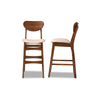 Baxton Studio Katya Mid-Century Modern Sand Fabric Upholstered and Walnut Brown Finished Wood 2-Piece Bar Stool Set WHI-RH378BP-Sand-Walnut