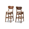 Baxton Studio Katya Mid-Century Modern Sand Fabric Upholstered and Walnut Brown Finished Wood 2-Piece Bar Stool Set WHI-RH378BP-Sand-Walnut