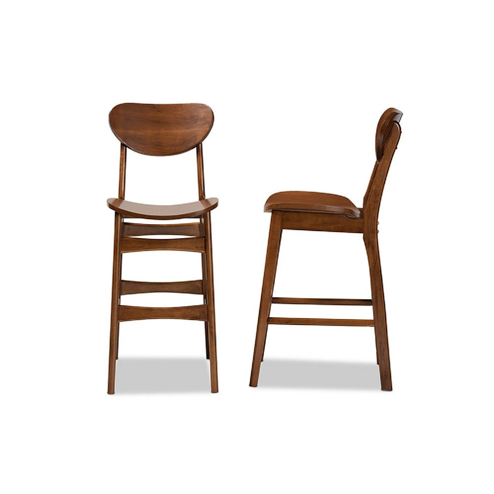 Baxton Studio Katya Mid-Century Modern Walnut Brown Finished Wood 2-Piece Bar Stool Set WHI-RH378BP-Walnut Bent Seat-BS-2PK