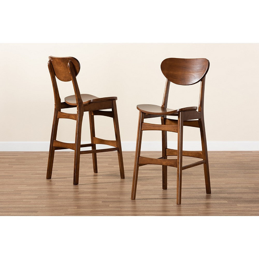 Baxton Studio Katya Mid-Century Modern Walnut Brown Finished Wood 2-Piece Bar Stool Set WHI-RH378BP-Walnut Bent Seat-BS-2PK