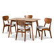 Baxton Studio Katya Mid-Century Modern Grey Fabric Upholstered and Walnut Brown Finished Wood 5-Piece Dining Set
