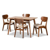 Baxton Studio Katya Mid-Century Modern Sand Fabric Upholstered and Walnut Brown Finished Wood 5-Piece Dining Set