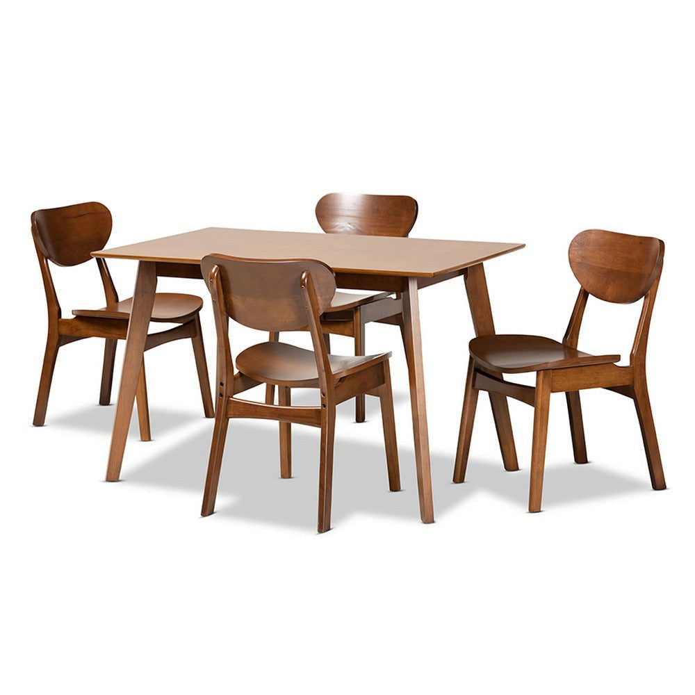 Baxton Studio Katya Mid-Century Modern Walnut Brown Finished Wood 5-Piece Dining Set WHI-RH378C-Walnut-5PC-Dining-Set