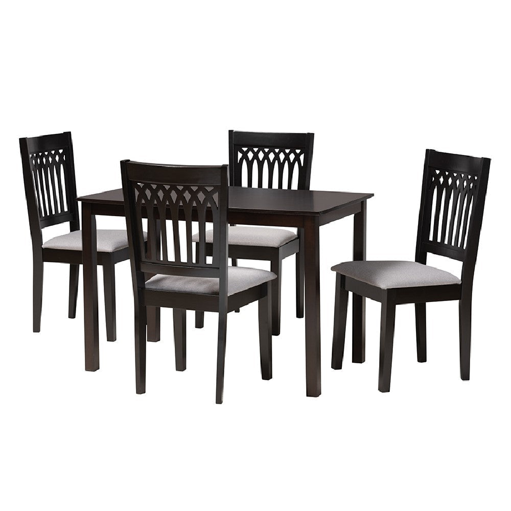 Baxton Studio Genesis Modern Grey Fabric and Dark Brown Finished Wood 5-Piece Dining Set