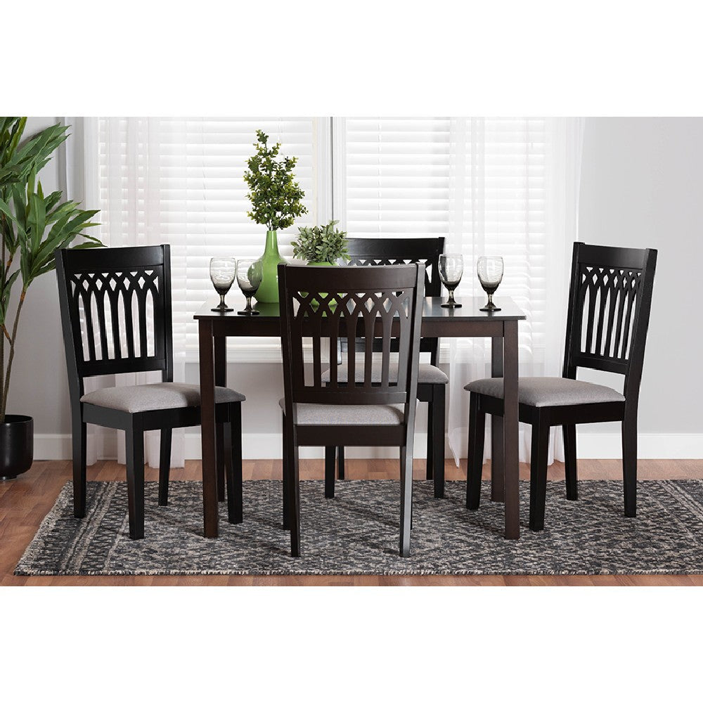 Baxton Studio Genesis Modern Grey Fabric and Dark Brown Finished Wood 5-Piece Dining Set