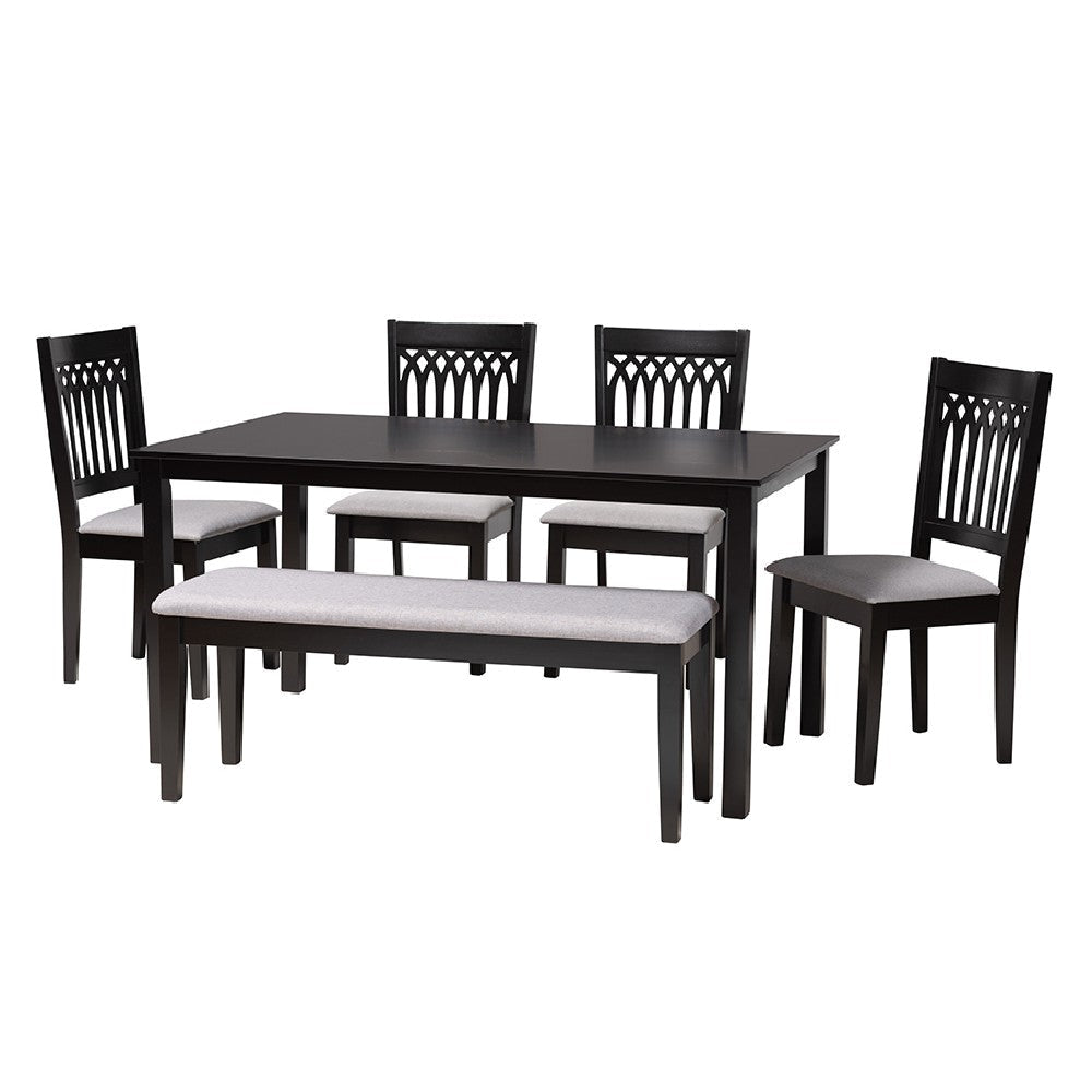 Baxton Studio Genesis Modern Grey Fabric and Dark Brown Finished Wood 6-Piece Dining Set