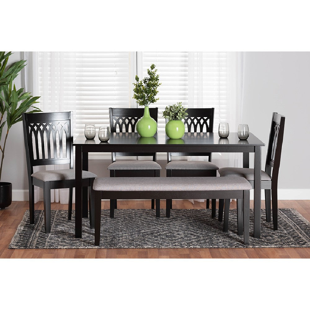 Baxton Studio Genesis Modern Grey Fabric and Dark Brown Finished Wood 6-Piece Dining Set
