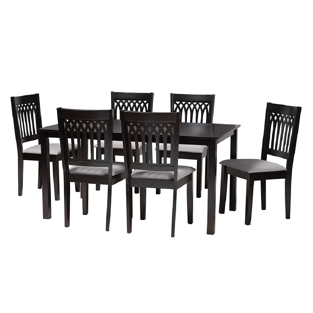 Baxton Studio Genesis Modern Grey Fabric and Dark Brown Finished Wood 7-Piece Dining Set