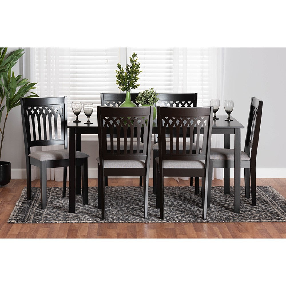 Baxton Studio Genesis Modern Grey Fabric and Dark Brown Finished Wood 7-Piece Dining Set