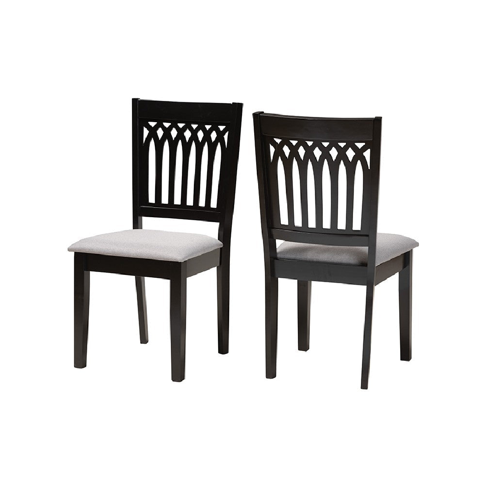 Baxton Studio Genesis Modern Grey Fabric and Dark Brown Finished Wood 2-Piece Dining Chair Set WHI-RH389C-Grey-Dark-Brown-DC-2PK