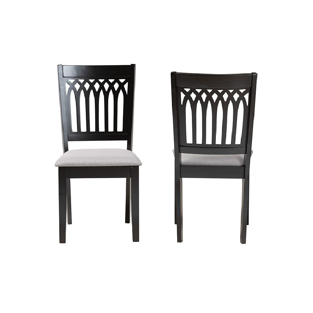 Baxton Studio Genesis Modern Grey Fabric and Dark Brown Finished Wood 2-Piece Dining Chair Set WHI-RH389C-Grey-Dark-Brown-DC-2PK