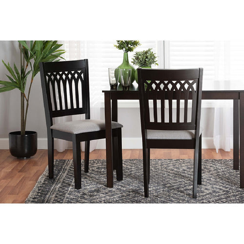 Baxton Studio Genesis Modern Grey Fabric and Dark Brown Finished Wood 2-Piece Dining Chair Set
