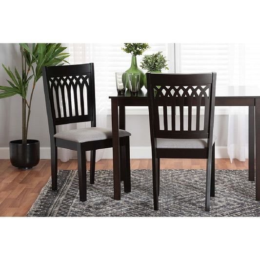 Baxton Studio Genesis Modern Grey Fabric and Dark Brown Finished Wood 2-Piece Dining Chair Set
