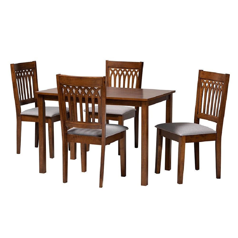 Baxton Studio Genesis Modern Grey Fabric and Walnut Brown Finished Wood 5-Piece Dining Set WHI-RH389C-Grey-Walnut-5PC-Dining-Set