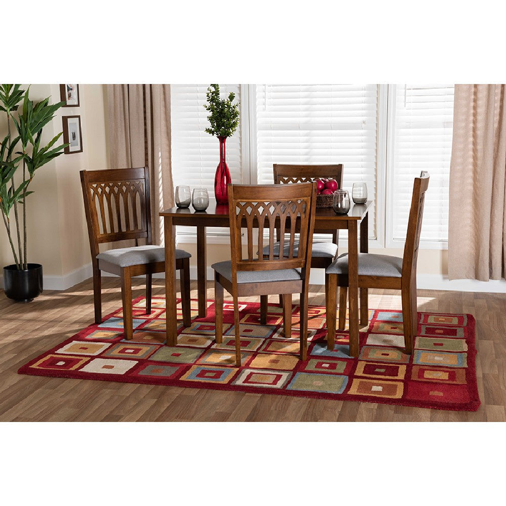 Baxton Studio Genesis Modern Grey Fabric and Walnut Brown Finished Wood 5-Piece Dining Set WHI-RH389C-Grey-Walnut-5PC-Dining-Set