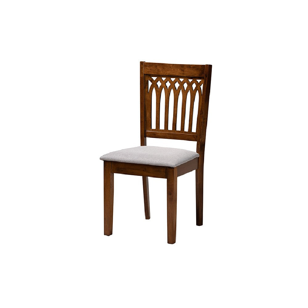 Baxton Studio Genesis Modern Grey Fabric and Walnut Brown Finished Wood 7-Piece Dining Set WHI-RH389C-Grey-Walnut-7PC-Dining-Set