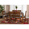 Baxton Studio Genesis Modern Grey Fabric and Walnut Brown Finished Wood 7-Piece Dining Set WHI-RH389C-Grey-Walnut-7PC-Dining-Set