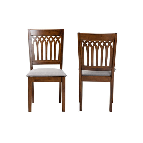 Baxton Studio Genesis Modern Grey Fabric and Walnut Brown Finished Wood 2-Piece Dining Chair Set