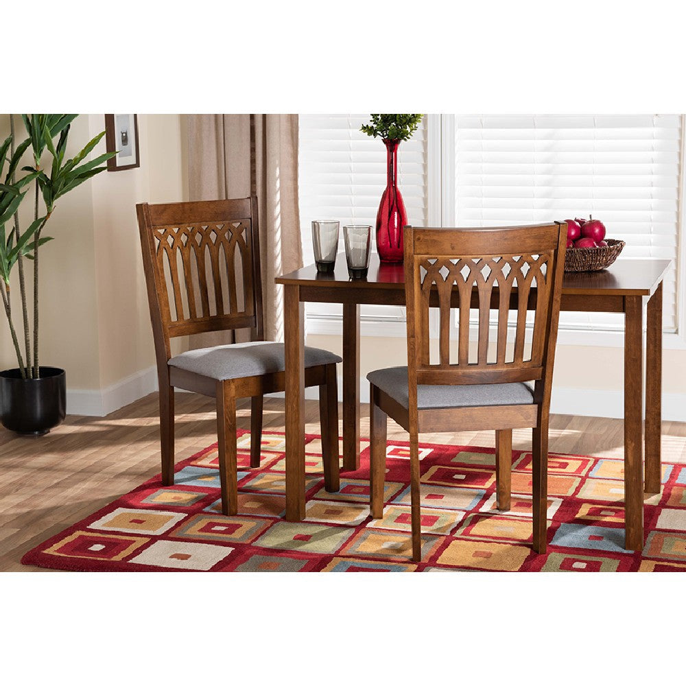Baxton Studio Genesis Modern Grey Fabric and Walnut Brown Finished Wood 2-Piece Dining Chair Set WHI-RH389C-Grey-Walnut-DC-2PK