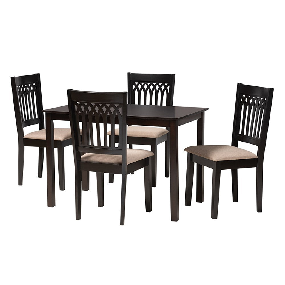 Baxton Studio Genesis Modern Beige Fabric and Dark Brown Finished Wood 5-Piece Dining Set