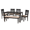 Baxton Studio Genesis Modern Beige Fabric and Dark Brown Finished Wood 6-Piece Dining Set