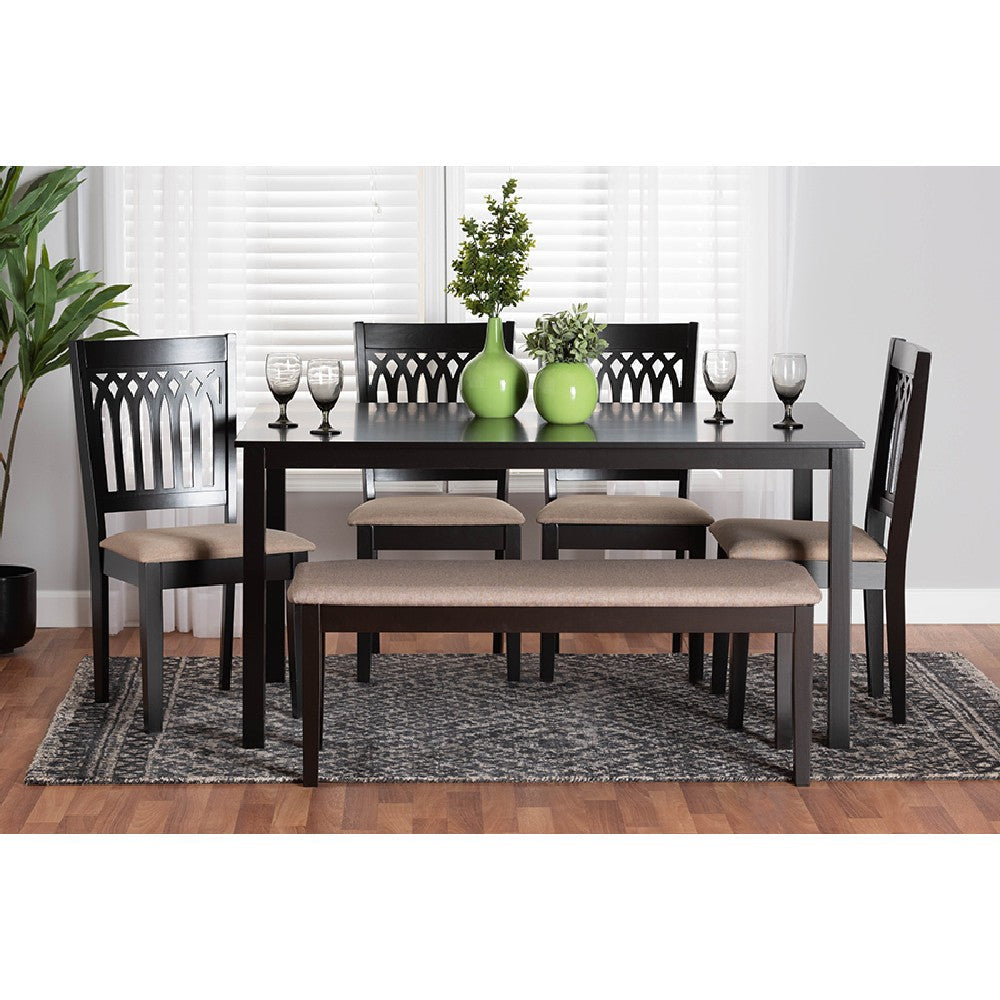 Baxton Studio Genesis Modern Beige Fabric and Dark Brown Finished Wood 6-Piece Dining Set
