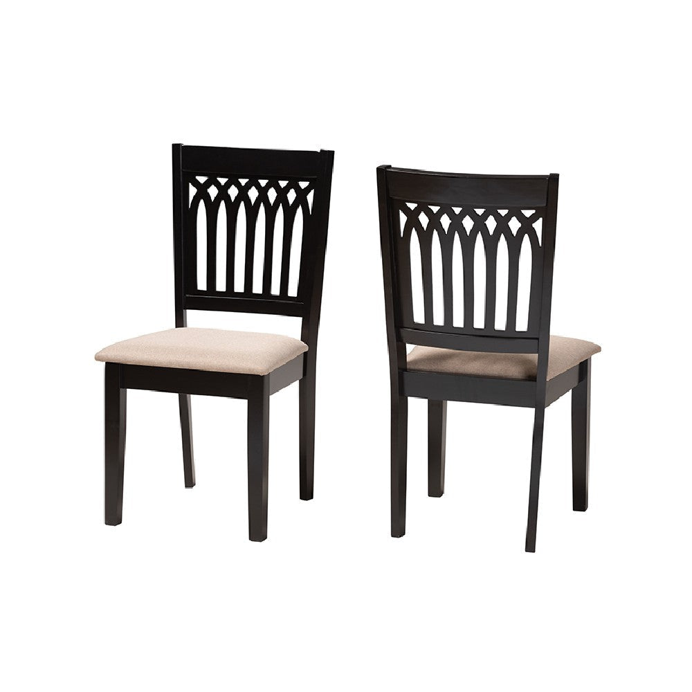 Baxton Studio Genesis Modern Beige Fabric and Dark Brown Finished Wood 2-Piece Dining Chair Set WHI-RH389C-Sand-Dark-Brown-DC-2PK
