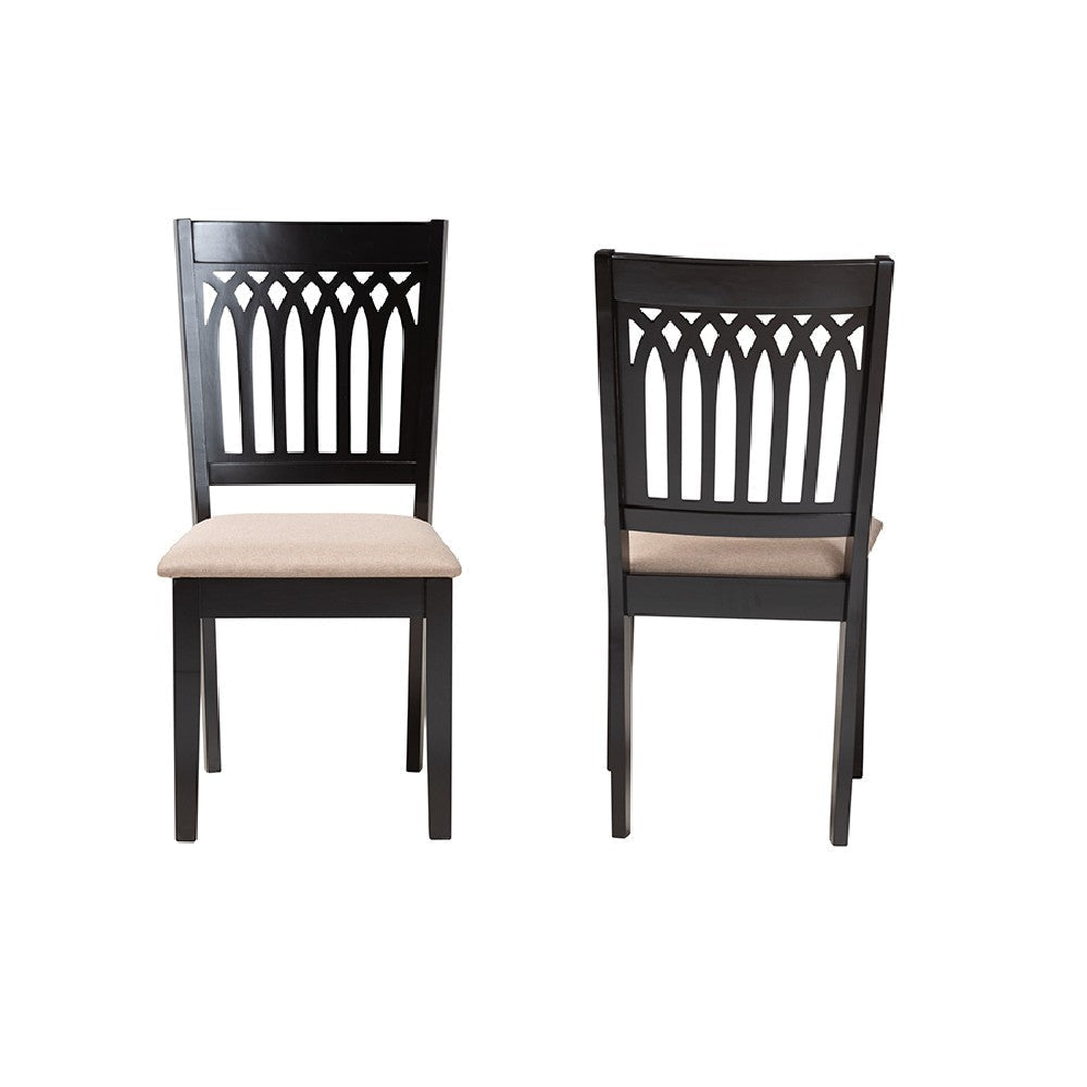 Baxton Studio Genesis Modern Beige Fabric and Dark Brown Finished Wood 2-Piece Dining Chair Set