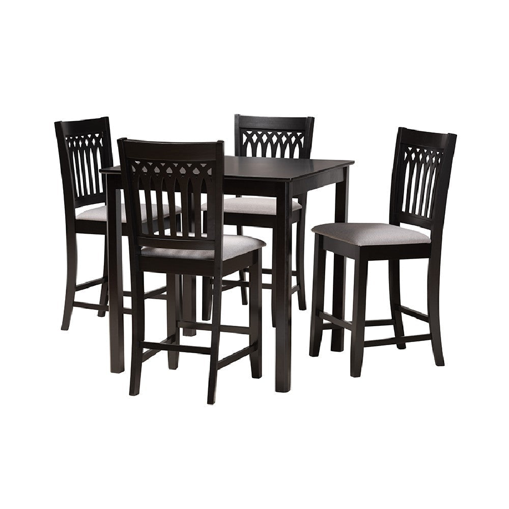 Baxton Studio Genesis Modern Grey Fabric and Dark Brown Finished Wood 5-Piece Pub Set WHI-RH389P-Grey-Dark-Brown-5PC-Pub-Set