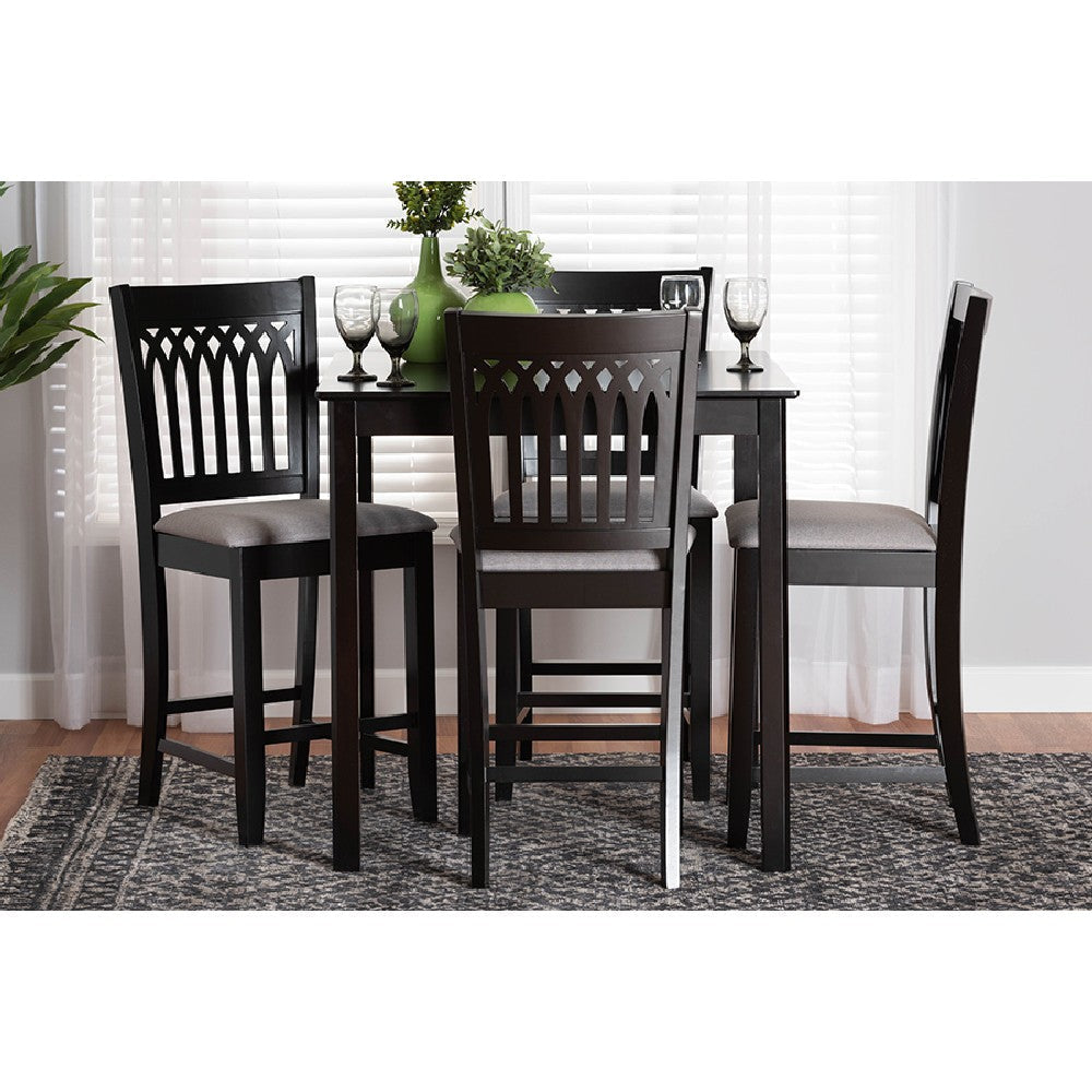 Baxton Studio Genesis Modern Grey Fabric and Dark Brown Finished Wood 5-Piece Pub Set WHI-RH389P-Grey-Dark-Brown-5PC-Pub-Set