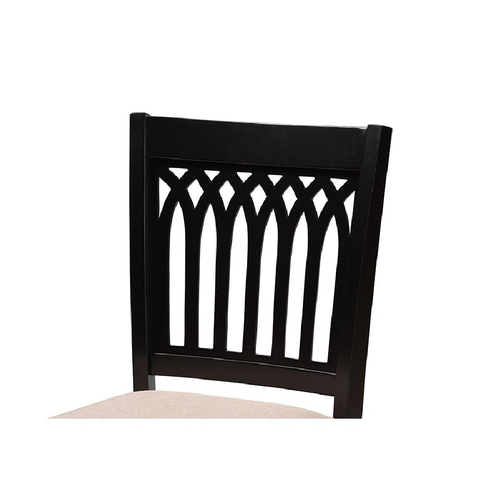Baxton Studio Genesis Modern Beige Fabric and Dark Brown Finished Wood 5-Piece Pub Set WHI-RH389P-Sand-Dark-Brown-5PC-Pub-Set