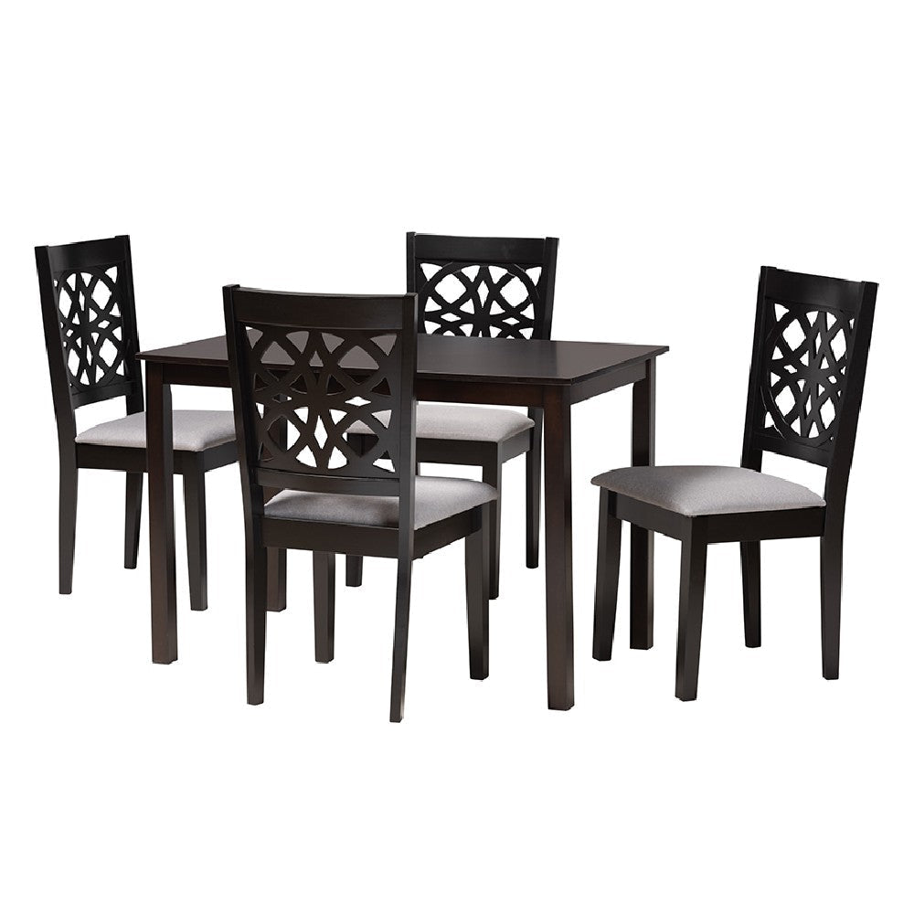 Baxton Studio Abigail Modern Grey Fabric and Dark Brown Finished Wood 5-Piece Dining Set