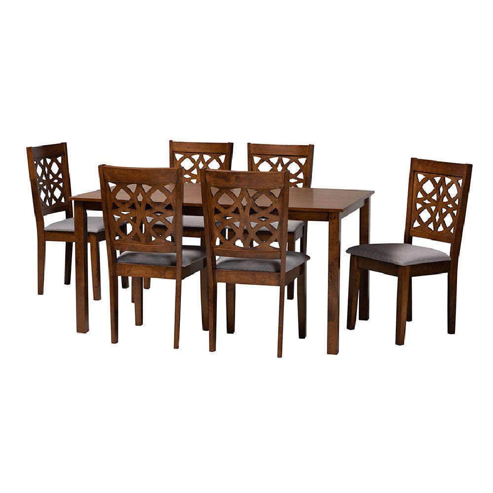 Baxton Studio Abigail Modern Grey Fabric and Walnut Brown Finished Wood 7-Piece Dining Set