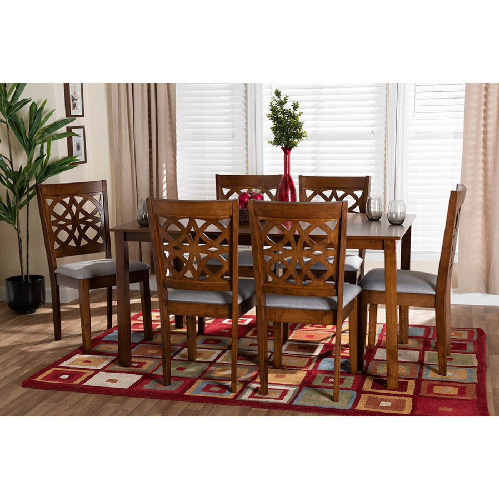 Baxton Studio Abigail Modern Grey Fabric and Walnut Brown Finished Wood 7-Piece Dining Set