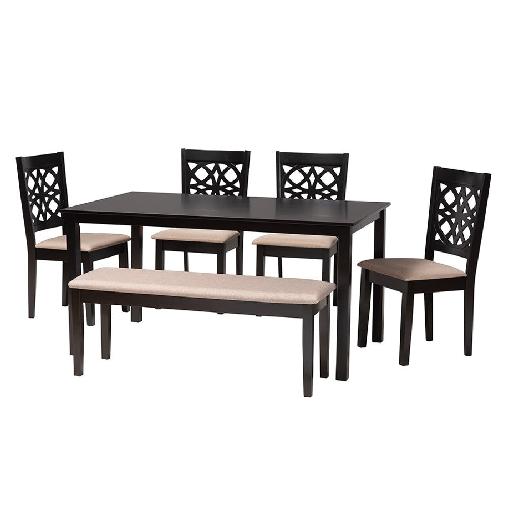 Baxton Studio Abigail Modern Beige Fabric and Dark Brown Finished Wood 6-Piece Dining Set