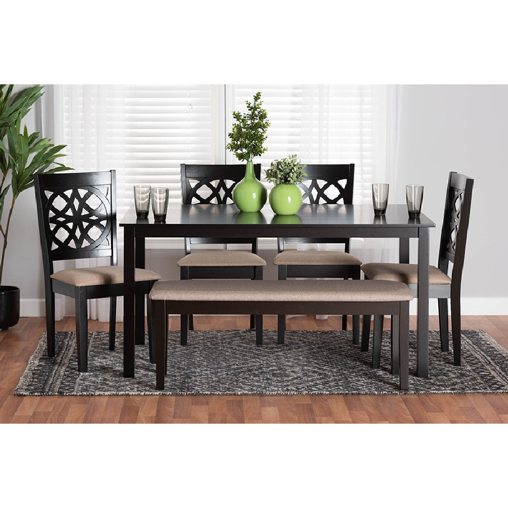 Baxton Studio Abigail Modern Beige Fabric and Dark Brown Finished Wood 6-Piece Dining Set