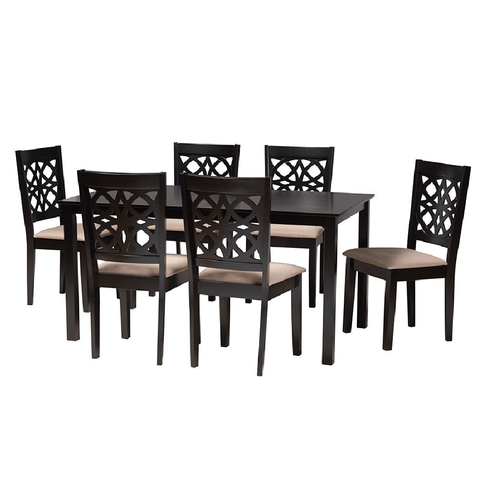 Baxton Studio Abigail Modern Beige Fabric and Dark Brown Finished Wood 7-Piece Dining Set