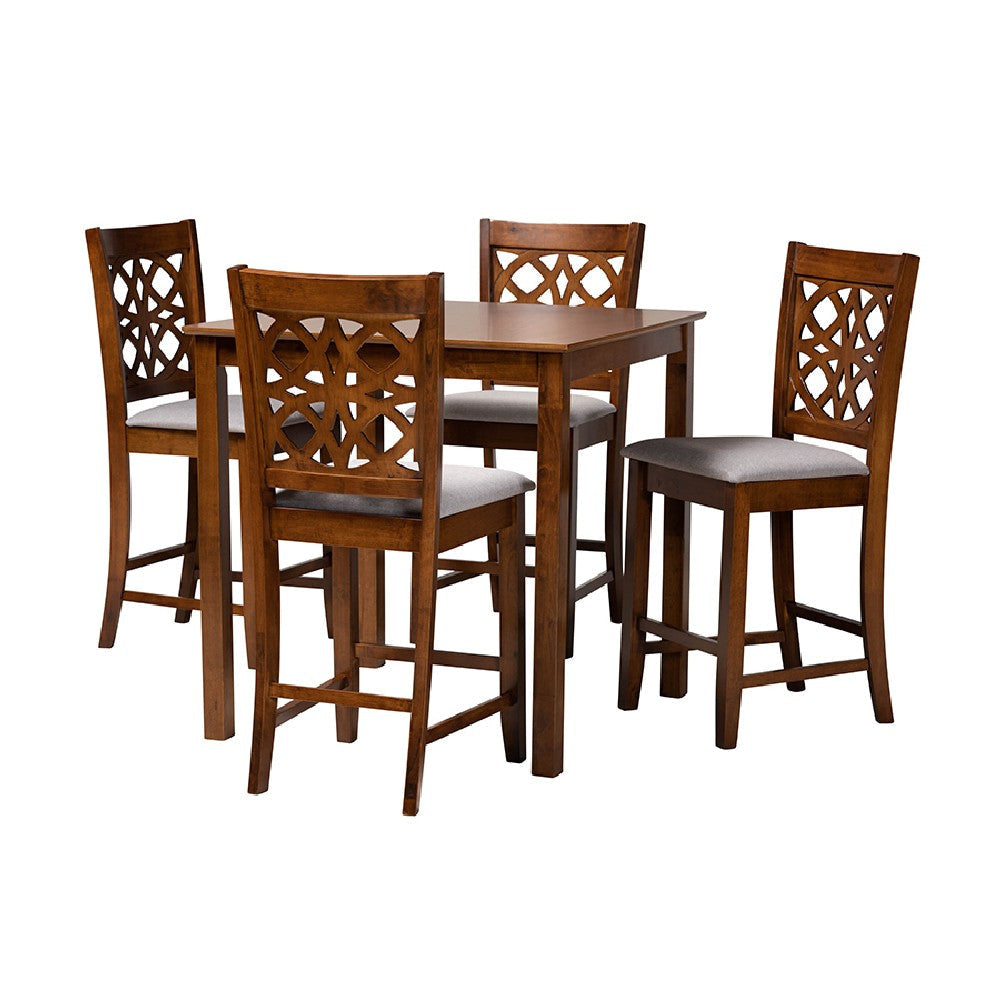 Baxton Studio Abigail Modern Grey Fabric and Walnut Brown Finished Wood 5-Piece Pub Set