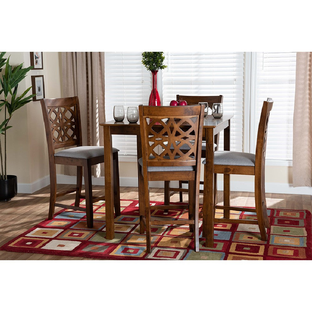 Baxton Studio Abigail Modern Grey Fabric and Walnut Brown Finished Wood 5-Piece Pub Set
