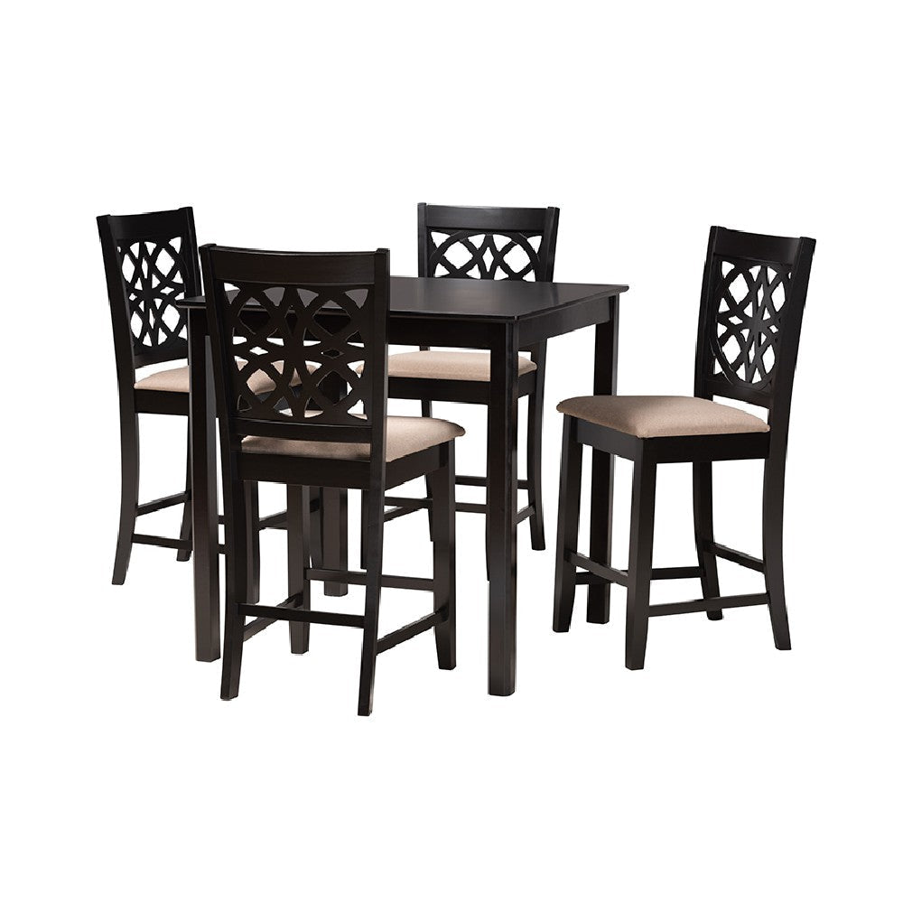 Baxton Studio Abigail Modern Beige Fabric and Dark Brown Finished Wood 5-Piece Pub Set