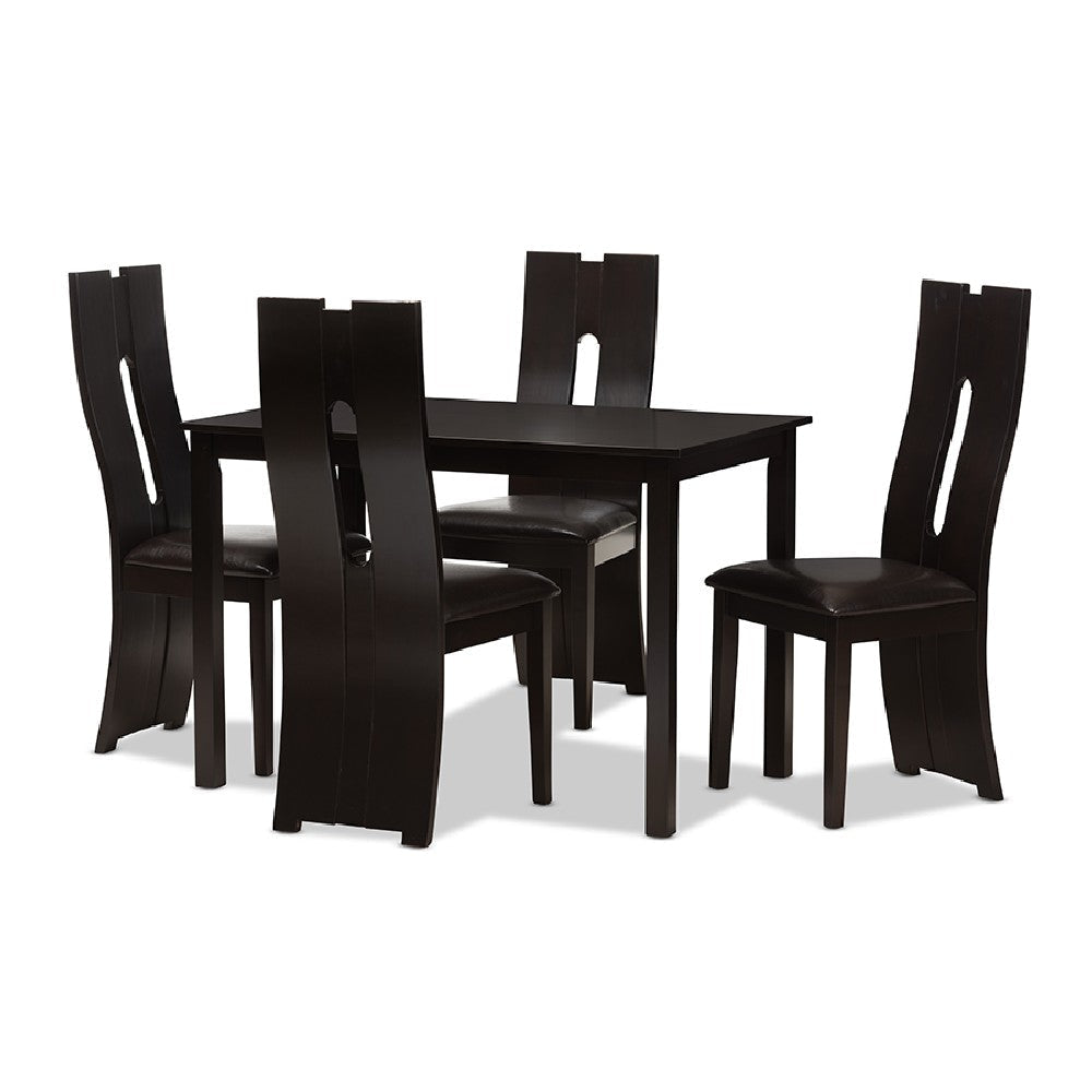Baxton Studio Alani Modern and Contemporary Dark Brown Faux Leather Upholstered 5-Piece Dining Set WHI-RH5509C-Dark-Brown-Dining-Set